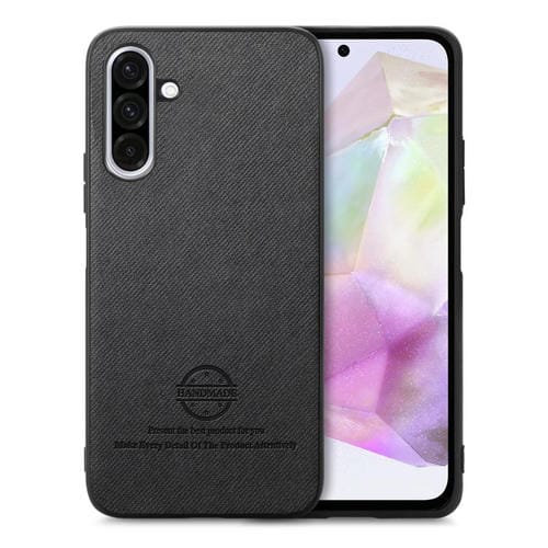 Funda de Piel de Sarga con Parte Trasera de Cuero para Samsung Galaxy A16 (Negra)