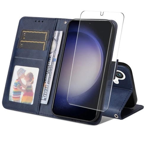 Funda Cuero Pu Enkay Samsung Galaxy S25+ 5G Ranura Tarjeta Película Pantalla (Azul)