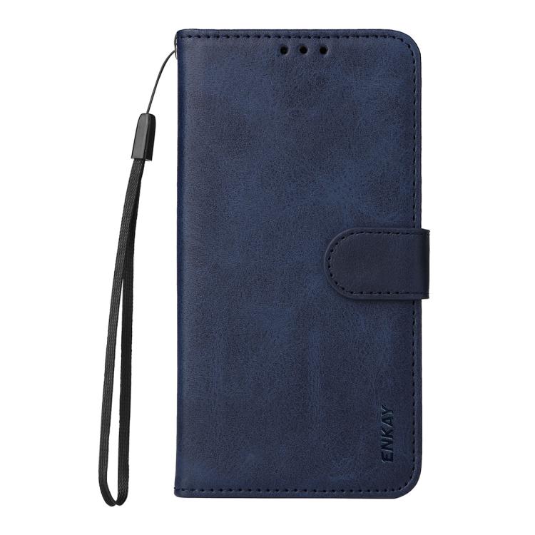 ENKAY - Funda de piel con textura de becerro y protector de pantalla para Samsung Galaxy A07 (azul)