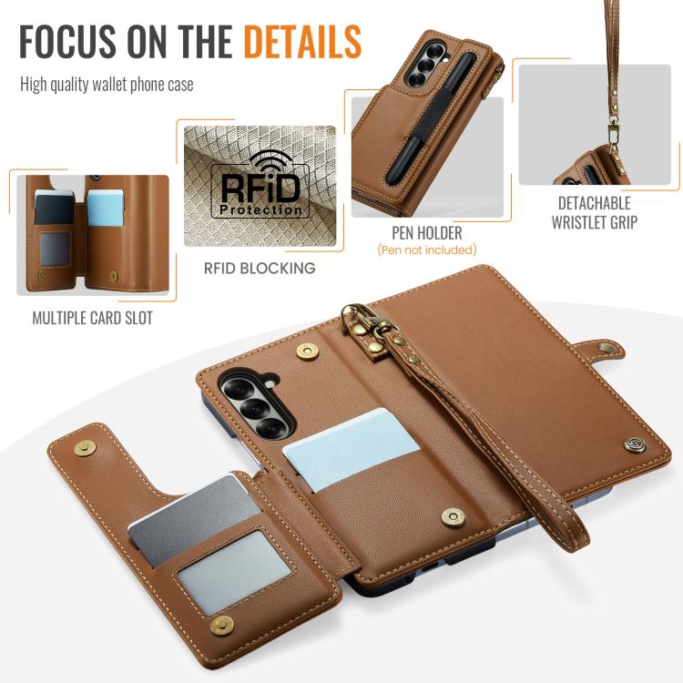 Funda para Samsung Galaxy Z Fold7 CaseMe C22 con ranuras para tarjetas y antirrobo RFID (marrón)