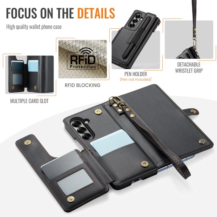 Funda antirrobo RFID para Samsung Galaxy Z Fold7 CaseMe C22 con ranuras para tarjetas (negro)
