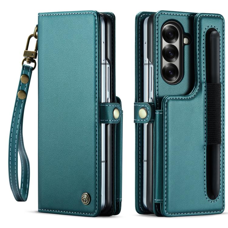 Funda antirrobo RFID para Samsung Galaxy Z Fold7 CaseMe C22 con ranuras para tarjetas (verde)
