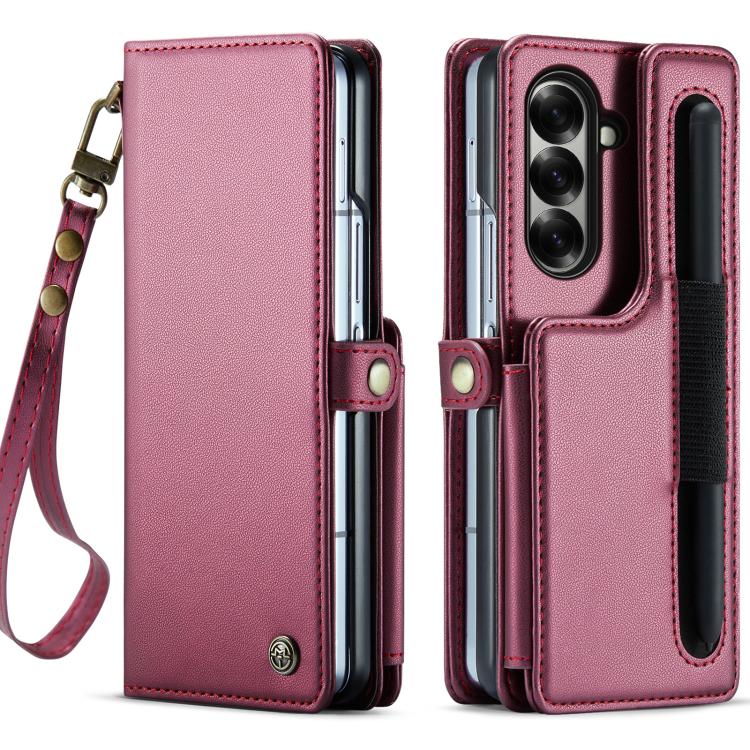 Funda antirrobo RFID para Samsung Galaxy Z Fold7 CaseMe C22 con ranuras para tarjetas (roja)