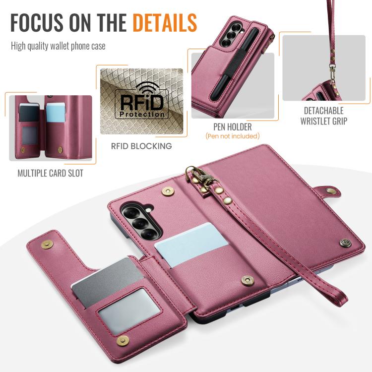 Funda antirrobo RFID para Samsung Galaxy Z Fold7 CaseMe C22 con ranuras para tarjetas (roja)