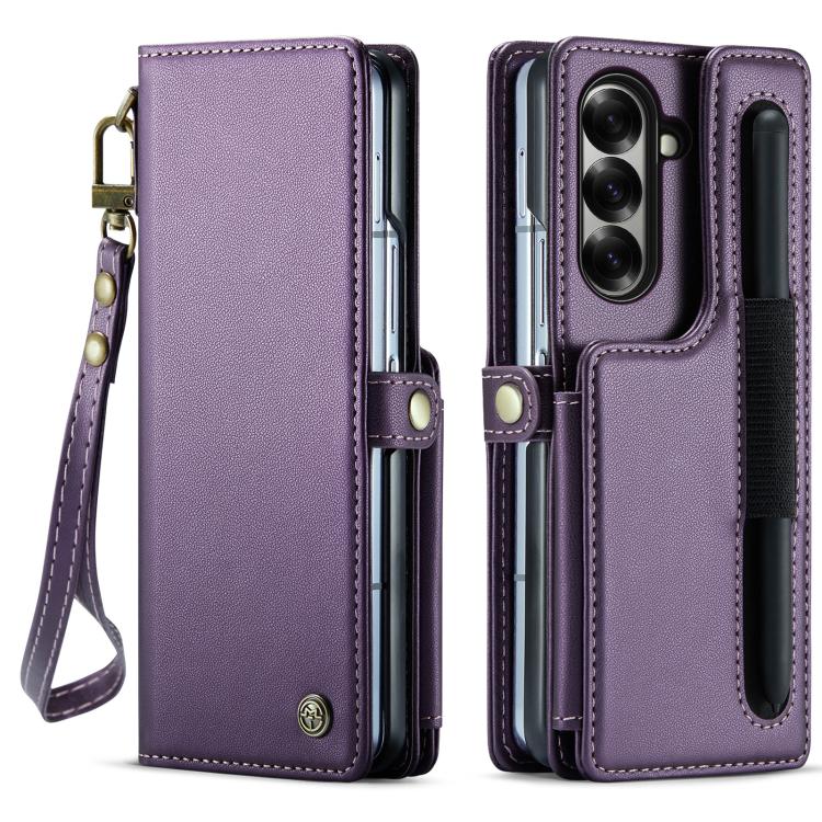 Funda antirrobo RFID para Samsung Galaxy Z Fold7 CaseMe C22 con ranuras para tarjetas (morado)