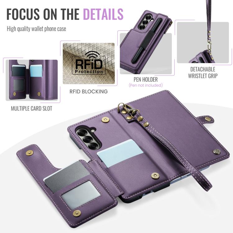 Funda antirrobo RFID para Samsung Galaxy Z Fold7 CaseMe C22 con ranuras para tarjetas (morado)