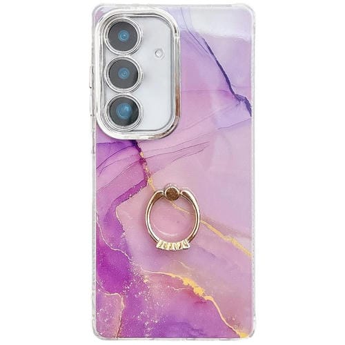 Funda para Teléfono Samsung Galaxy A25 5G con Soporte de Anillo y Textura Mårmol Galvanizado (Dorado, Morado, Rojo)