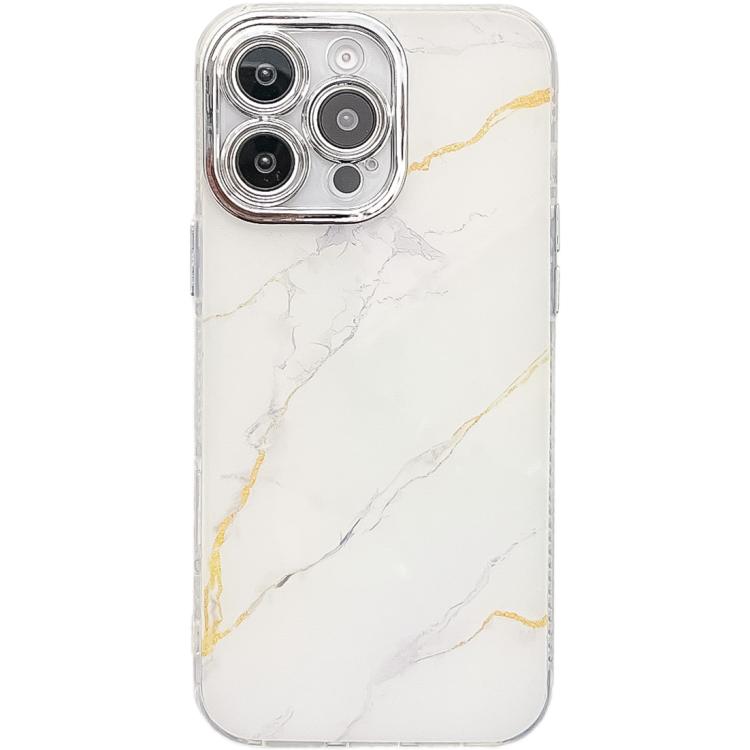 Funda para Teléfono iPhone 14 Pro Textura Mármol Galvanizado (Oro Blanco)