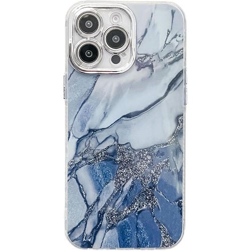Funda para Teléfono iPhone 14 Pro Textura Mármol Galvanizado (Azul Marino)