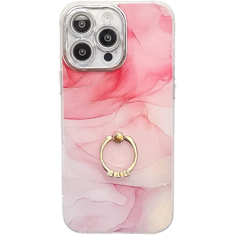 Funda para Teléfono iPhone 16 Pro Max Soporte de Anillo Textura Mármol Galvanizado (Rosa S2)