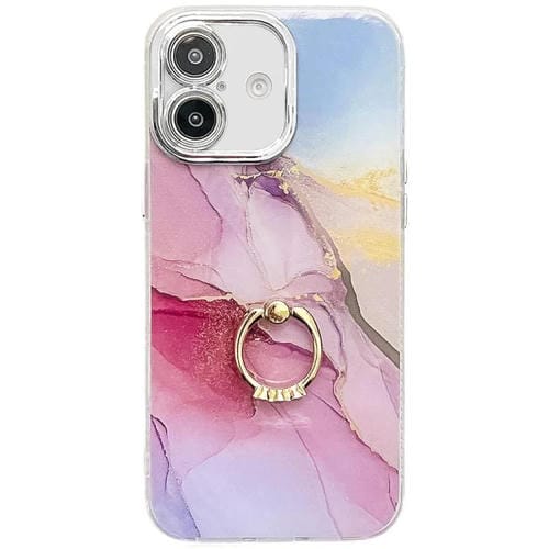Funda para Teléfono iPhone 16 Soporte de Anillo Textura Mármol Galvanizado (Dorado, Rosa, Rojo)