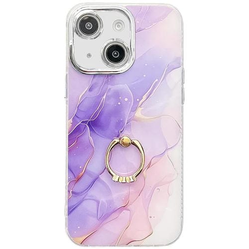 Funda para Teléfono iPhone 15 Soporte de Anillo Textura Mármol Galvanizado (Púrpura)