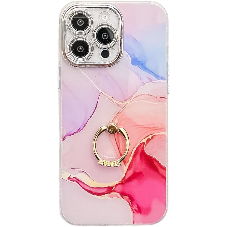 Funda para Teléfono iPhone 14 Pro Soporte de Anillo Mármol Galvanizado (Rojo S7)