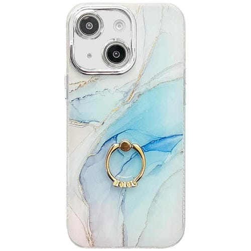 Funda para Teléfono con Soporte de Anillo Galvanizado para iPhone 13 (Azul Claro)