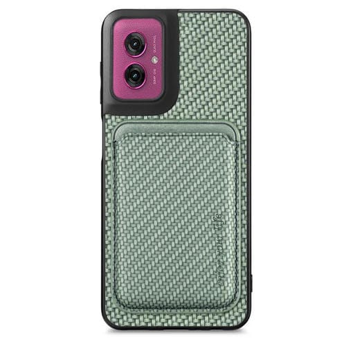 Funda para Teléfono Motorola Moto G55 con Tarjetero Cuero Fibra de Carbono y Magsafe (Verde)