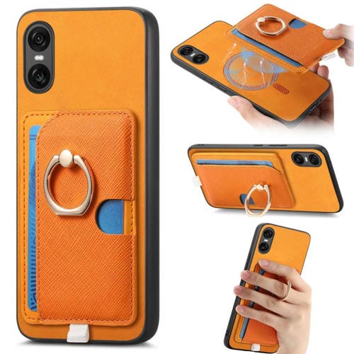 Estuche para Teléfono Sony Xperia 10 Vi con Ranuras para Tarjetas y Anillo Lateral (Amarillo)