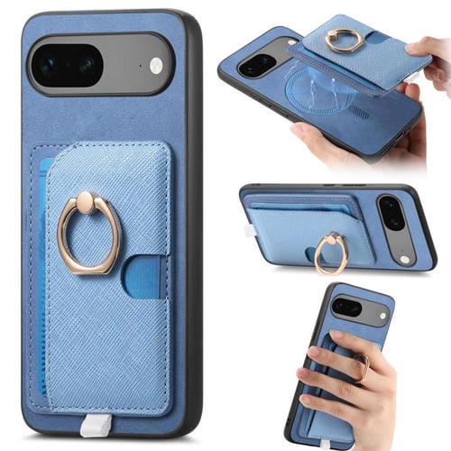 Funda para Google Pixel 7 Magsafe con Ranuras para Tarjetas y Anillo Lateral (Azul)