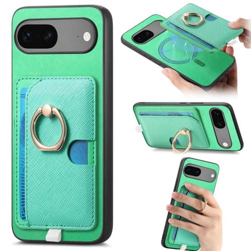 Estuche para Teléfono Google Pixel 7 con Ranuras para Tarjetas y Inserción Lateral de Cuero (Verde)