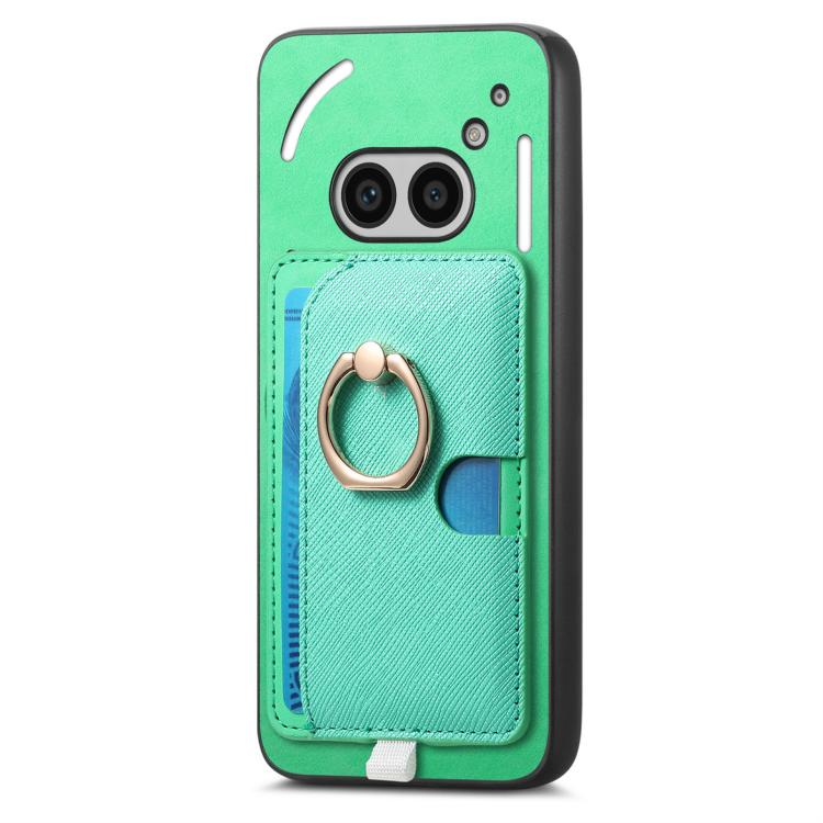 Estuche para Teléfono Nothing Phone 2A con Ranuras para Tarjetas y Anillo de Cuero (Verde)