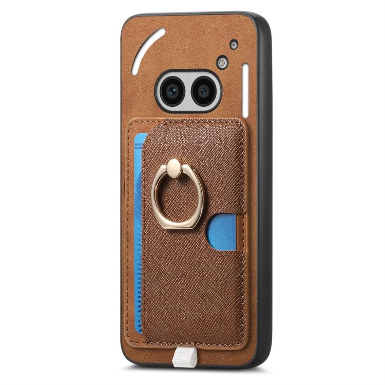 Estuche para Teléfono For Nothing Phone 2A con Ranuras para Tarjetas y Anillo Lateral (Marrón)
