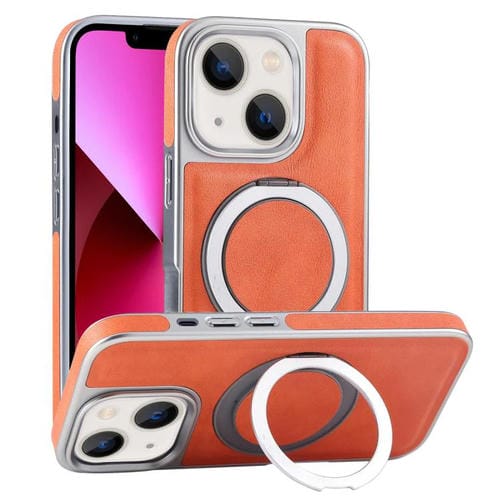 Funda para Teléfono iPhone 13 con Soporte Magsafe Giratorio Piel Granulada (Naranja)