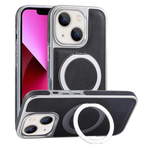 Funda para Teléfono iPhone 13 Soporte Magsafe Giratorio Cuero Granulado (Negro)