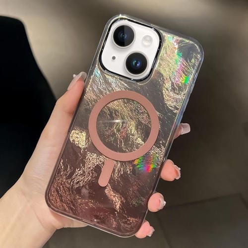 Estuche para Teléfono Magsafe iPhone 14 Plus Textura de Glaciar Degradado (Oro Titanio)