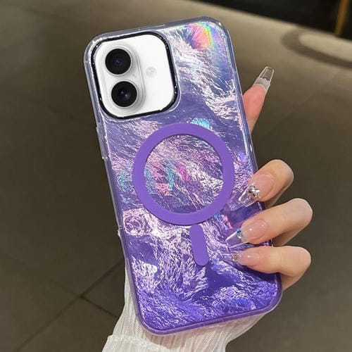Estuche para Teléfono Magsafe iPhone 16 Textura de Glaciar Enchapado Degradado (Morado)