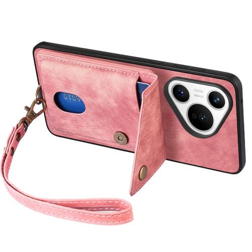 Funda de cuero plegable con correa para Huawei Pura 70 Pro / 70 Pro+, estilo retro, con tarjetero (rosa)
