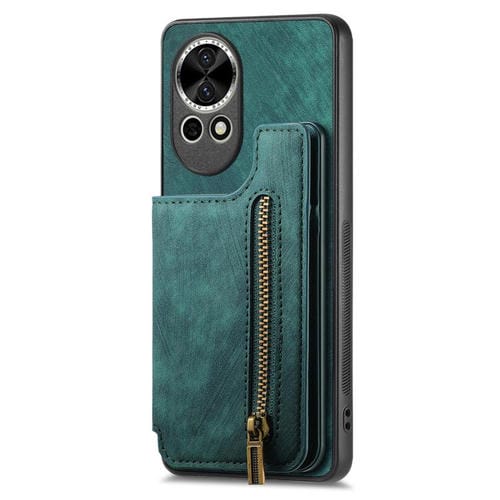 Funda de Cuero Retro con Cremallera para Huawei Nova 13 (Verde)