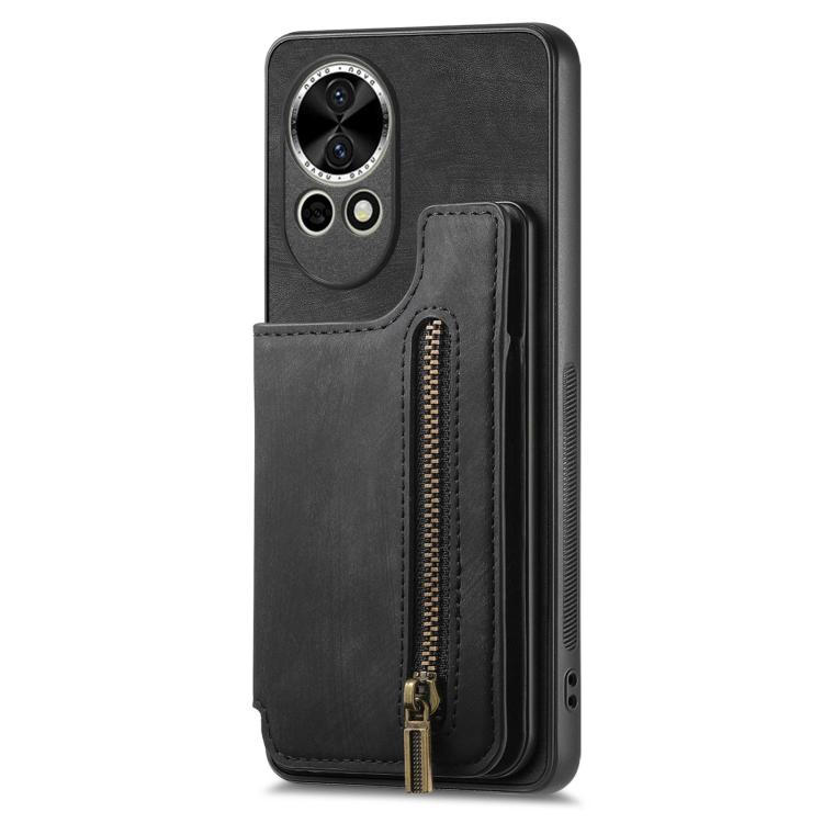 Funda de Cuero Retro con Cremallera para Huawei Nova 12 Pro (Negra)