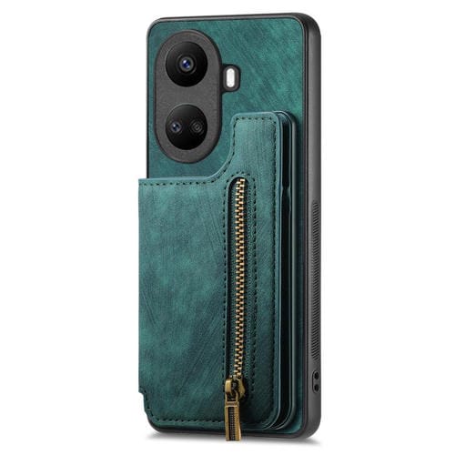 Funda de Cuero Retro con Cremallera para Huawei Nova 10 Se (Verde)