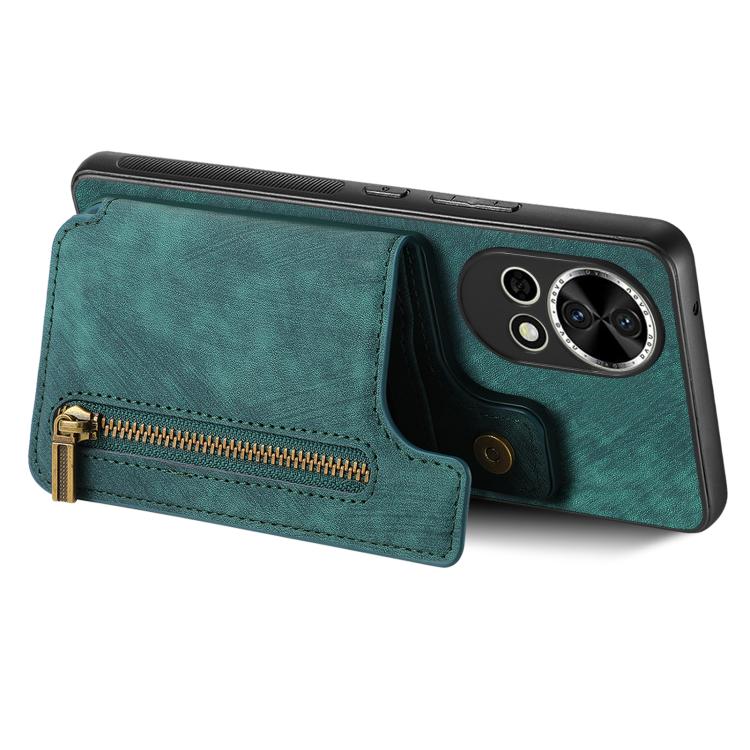 Funda de Cuero Retro con Cremallera para Huawei Nova Y70 Y70+ (Verde)