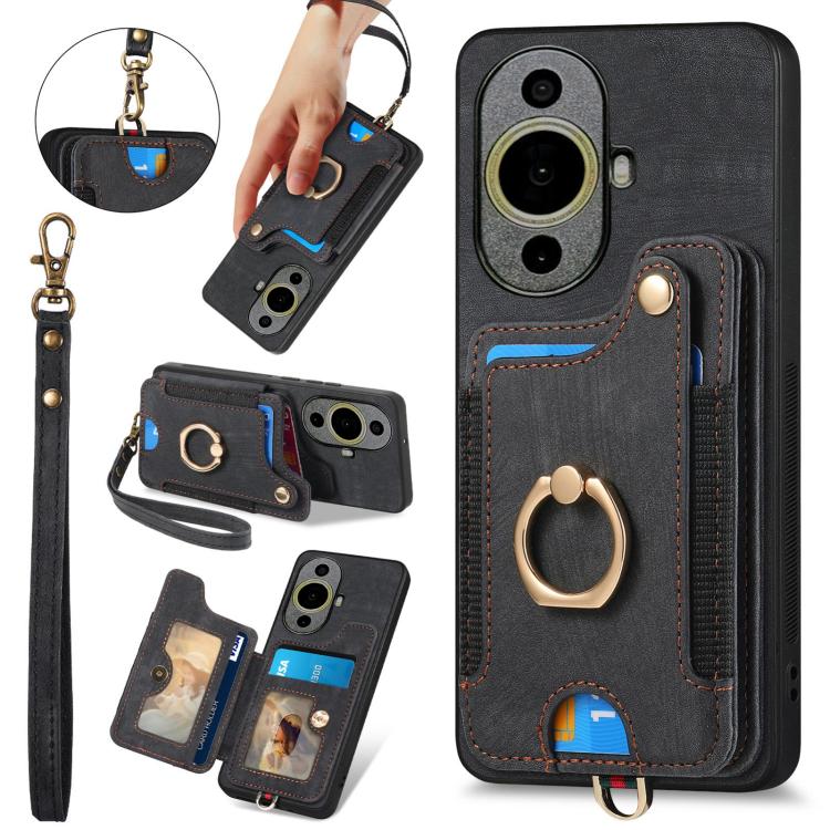 Funda para Teléfono Huawei Nova 11 Pro con Billetera MultiTarjeta Anillo (Negra)
