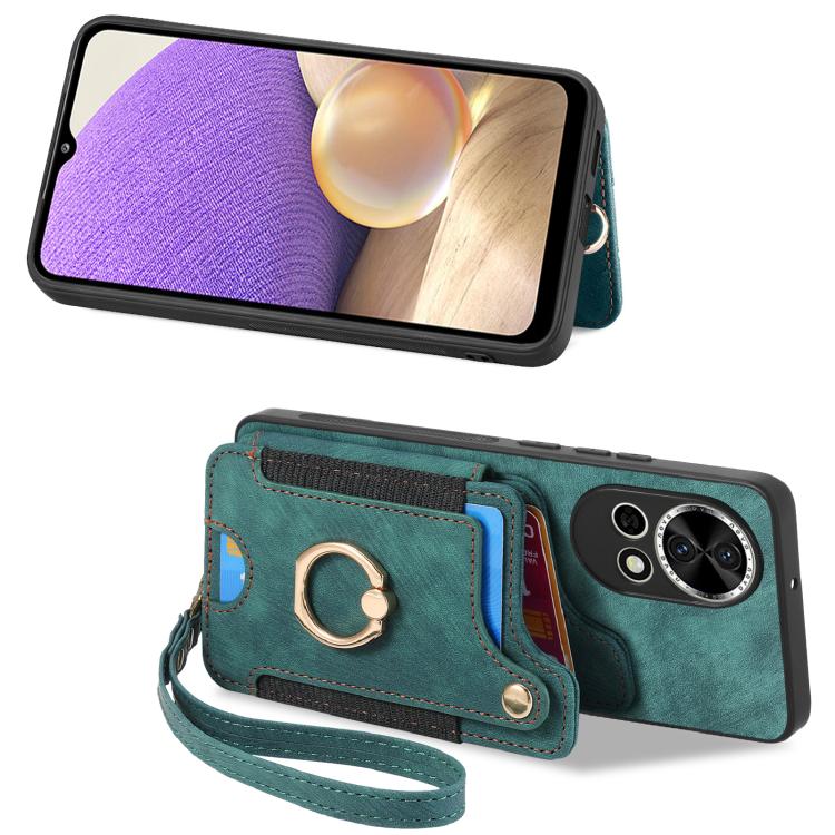 Funda para Teléfono Huawei Nova 11 con Billetera MultiTarjeta y Anillo (Verde)