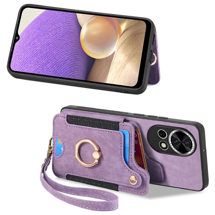 Funda para Teléfono Huawei Enjoy 60 con Billetera MultiTarjeta y Anillo (Morado)
