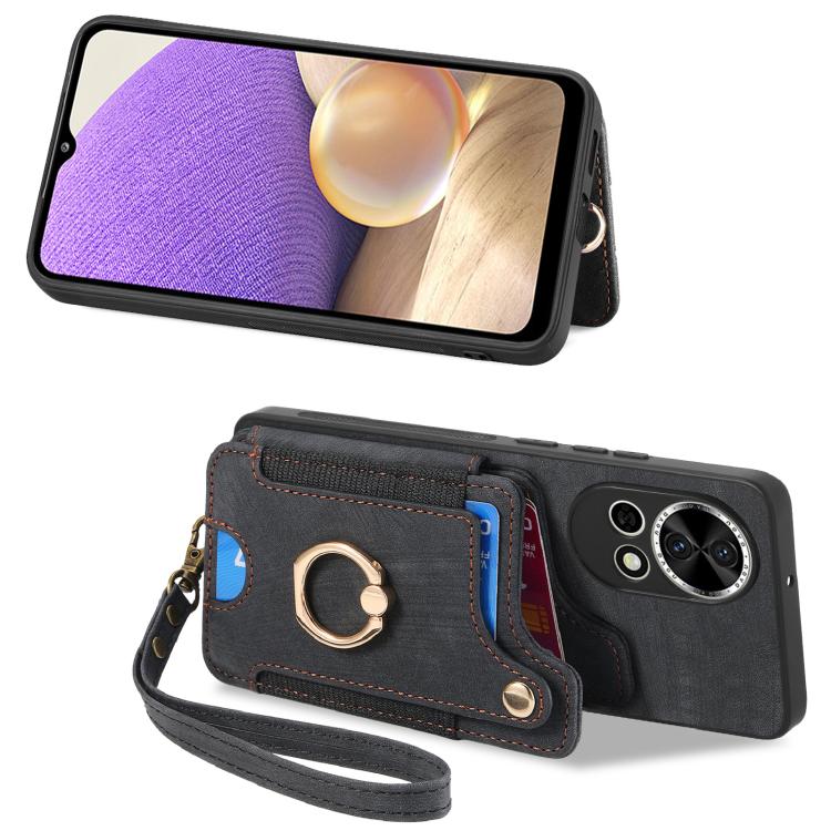 Funda para Teléfono Huawei P60 con Billetera MultiTarjeta Diseño Retro Anillo (Negra)