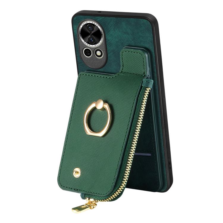 Funda para Teléfono Huawei Nova 13 con Cremallera Vertical y Anillo de Cuero (Verde)