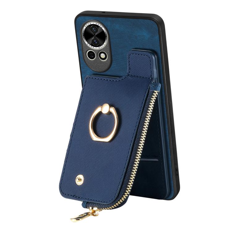 Funda para Teléfono Huawei Nova 10 Pro con Cremallera Vertical y Anillo de Cuero (Azul)