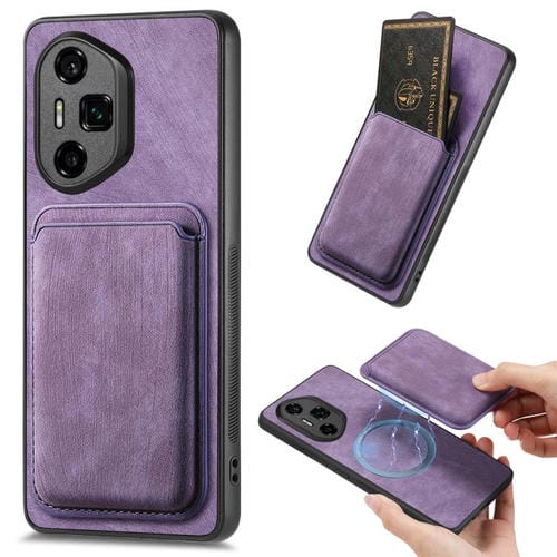 Funda para Teléfono Honor 300 con Tarjetero Cuero Retro Ultrafino y Magnética (Morado)