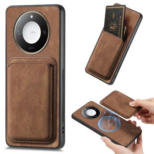 Funda para Teléfono Honor X60 5G con Tarjetero Cuero Retro y Cierre Magnético (Marrón)