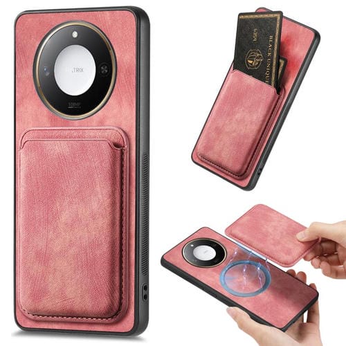 Funda para Teléfono Honor X60 5G con Tarjetero Cuero Retro y Cierre Magnético (Rosa)