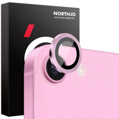 Protector de Lente de Cámara Northjo para iPhone 16E Anillo de Metal Película de Vidrio Templado (Rosa)
