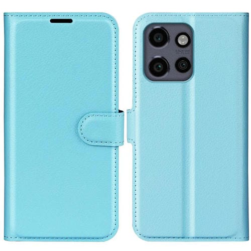Funda de Cuero con Tapa Horizontal y Textura de Lichi para Motorola Moto 50 Neo 5G con Soporte (Azul)