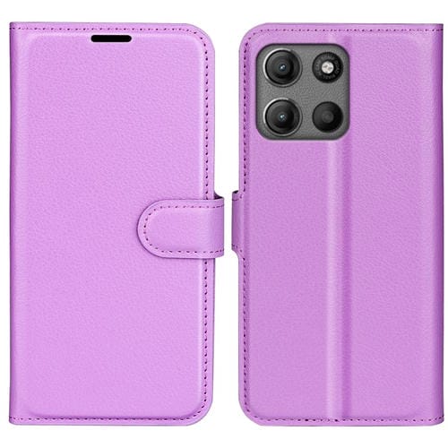 Funda de Cuero con Tapa Horizontal y Textura de Lichi para Motorola Moto G15 con Soporte (Morado)