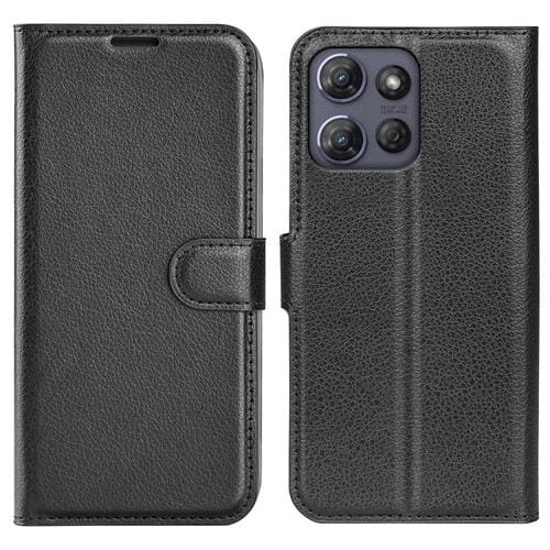 Funda de Cuero Motorola Moto G Power 2025 con Tapa Horizontal, Textura de Lichi y Soporte (Negro)