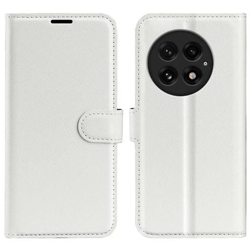Funda de Cuero para OnePlus 13 con Tapa Horizontal y Textura de Lichi con Soporte (Blanco)