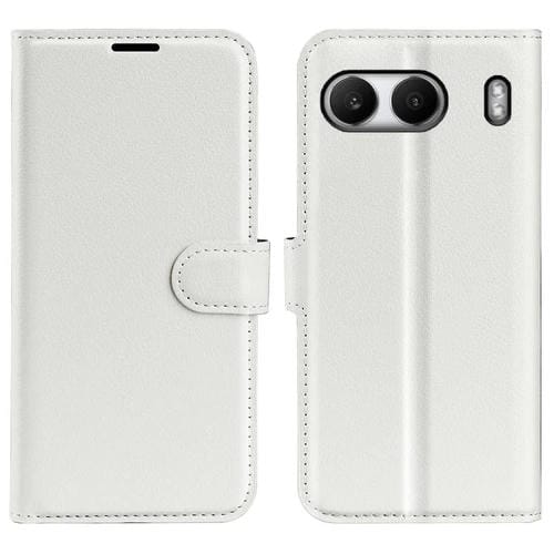 Funda de Cuero OnePlus Nord 4 con Tapa Horizontal y Textura de Lichi con Soporte (Blanco)