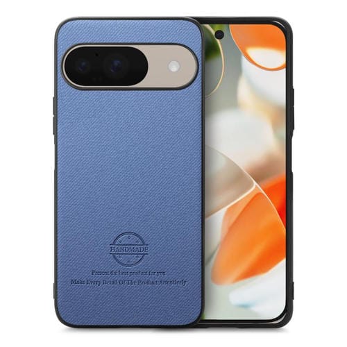 Funda para Teléfono Google Pixel 9/9 Pro con Parte Trasera de Piel y Tejido de Sarga (Azul)