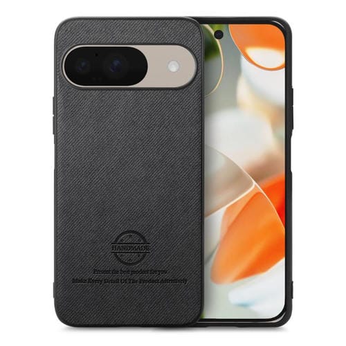 Funda para Teléfono Google Pixel 9/9 Pro con Parte Trasera de Piel y Tejido de Sarga (Negra)